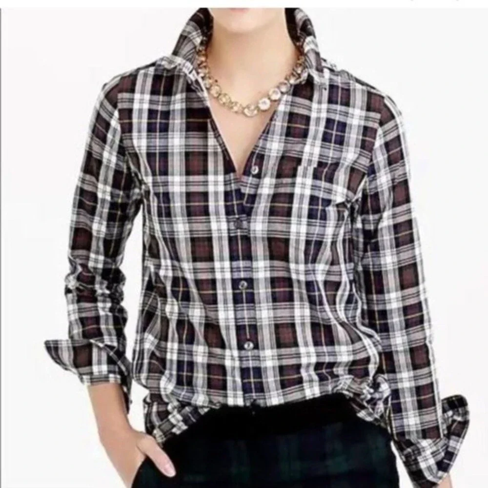 J.‎ Crew Shrunken Boy Shirt Forest Tartan Plaid Top 6